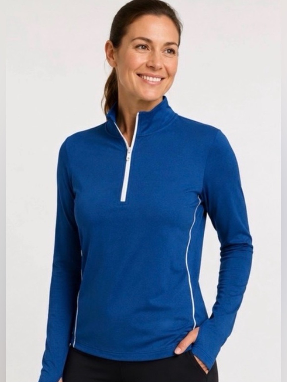 J.Jill FIT Supreme Stretch Quarter Zip Top Women’s M Cobalt Blue